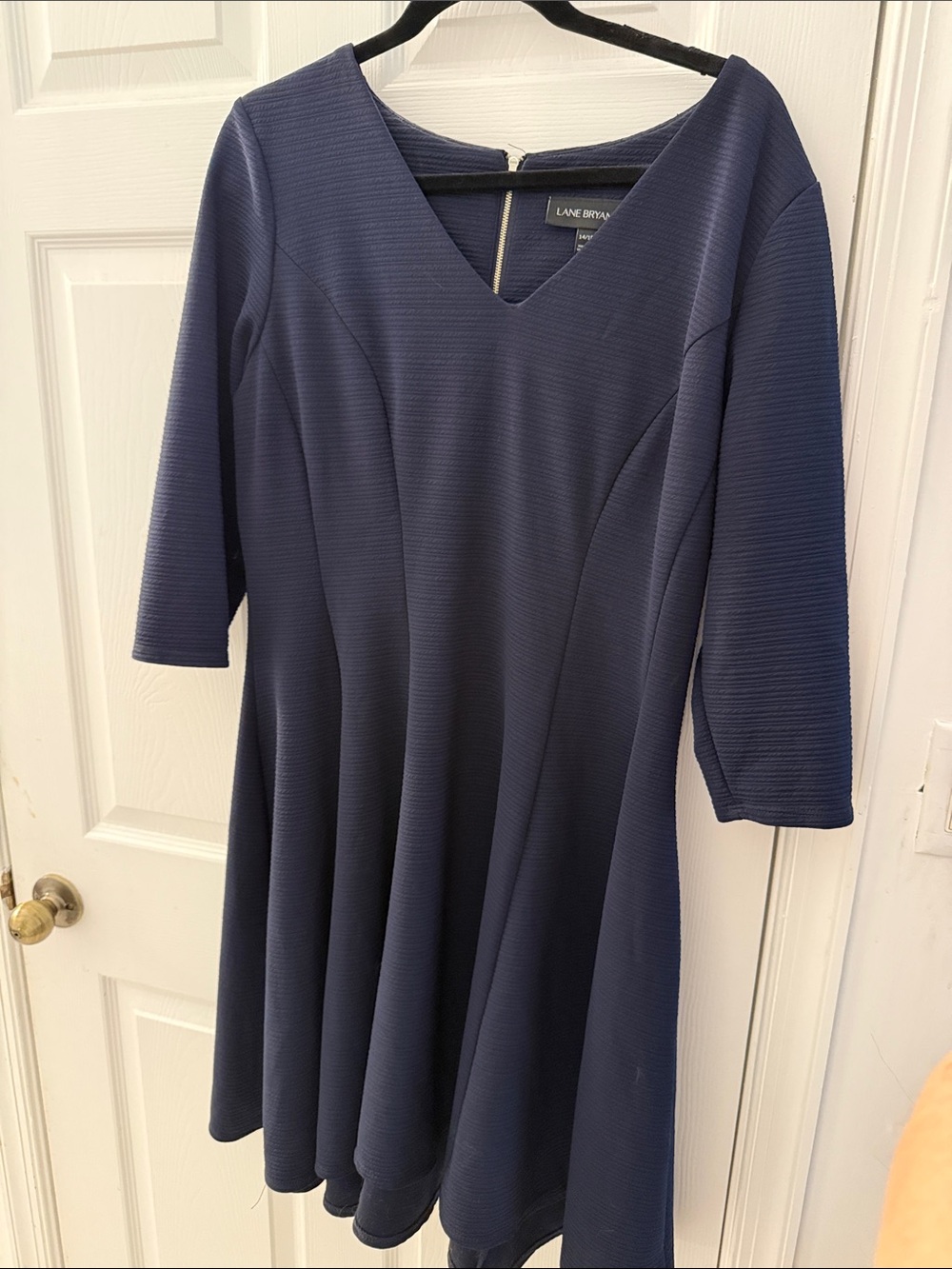 Lane Bryant Navy Textured V-Neck Fit & Flare Dress